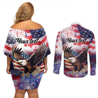 Personalized American Eagles 4th of July Couples Matching Off Shoulder Short Dress and Long Sleeve Button Shirt USA Independence Day LT9 - Wonder Print Shop