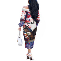 Personalized American Eagles 4th of July Off The Shoulder Long Sleeve Dress USA Independence Day - Wonder Print Shop