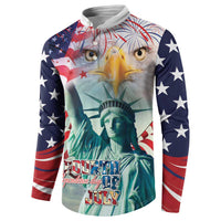 Personalized 4th of July USA Statue of Liberty Button Sweatshirt Happy Independence Day LT9 - Wonder Print Shop
