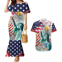 Personalized 4th of July USA Statue of Liberty Couples Matching Mermaid Dress and Hawaiian Shirt Happy Independence Day LT9 - Wonder Print Shop