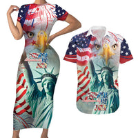 Personalized 4th of July USA Statue of Liberty Couples Matching Short Sleeve Bodycon Dress and Hawaiian Shirt Happy Independence Day LT9 - Wonder Print Shop