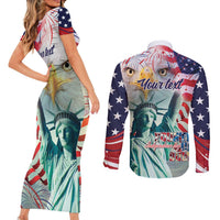 Personalized 4th of July USA Statue of Liberty Couples Matching Short Sleeve Bodycon Dress and Long Sleeve Button Shirt Happy Independence Day LT9 - Wonder Print Shop