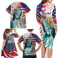 Personalized 4th of July USA Statue of Liberty Family Matching Long Sleeve Bodycon Dress and Hawaiian Shirt Happy Independence Day LT9 - Wonder Print Shop