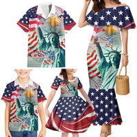 Personalized 4th of July USA Statue of Liberty Family Matching Mermaid Dress and Hawaiian Shirt Happy Independence Day LT9 - Wonder Print Shop