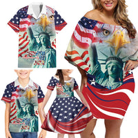 Personalized 4th of July USA Statue of Liberty Family Matching Off Shoulder Short Dress and Hawaiian Shirt Happy Independence Day LT9 - Wonder Print Shop