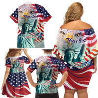 Personalized 4th of July USA Statue of Liberty Family Matching Off Shoulder Short Dress and Hawaiian Shirt Happy Independence Day LT9 - Wonder Print Shop