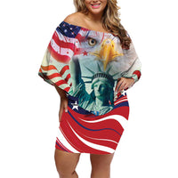 Personalized 4th of July USA Statue of Liberty Family Matching Off Shoulder Short Dress and Hawaiian Shirt Happy Independence Day LT9 - Wonder Print Shop
