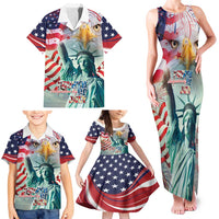 Personalized 4th of July USA Statue of Liberty Family Matching Tank Maxi Dress and Hawaiian Shirt Happy Independence Day - Wonder Print Shop