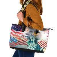 Personalized 4th of July USA Statue of Liberty Leather Tote Bag Happy Independence Day - Wonder Print Shop