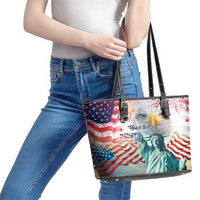 Personalized 4th of July USA Statue of Liberty Leather Tote Bag Happy Independence Day - Wonder Print Shop