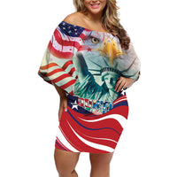 Personalized 4th of July USA Statue of Liberty Off Shoulder Short Dress Happy Independence Day - Wonder Print Shop