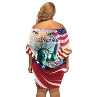 Personalized 4th of July USA Statue of Liberty Off Shoulder Short Dress Happy Independence Day - Wonder Print Shop