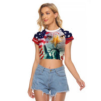 Personalized 4th of July USA Statue of Liberty Raglan Cropped T Shirt Happy Independence Day - Wonder Print Shop