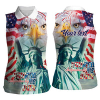 Personalized 4th of July USA Statue of Liberty Women Sleeveless Polo Shirt Happy Independence Day - Wonder Print Shop