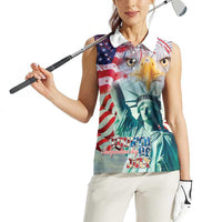 Personalized 4th of July USA Statue of Liberty Women Sleeveless Polo Shirt Happy Independence Day - Wonder Print Shop