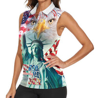 Personalized 4th of July USA Statue of Liberty Women Sleeveless Polo Shirt Happy Independence Day - Wonder Print Shop