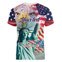 Personalized 4th of July USA Statue of Liberty Women V-Neck T-Shirt Happy Independence Day - Wonder Print Shop