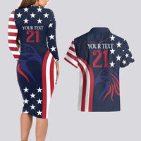 Custom USA Rugby Couples Matching Long Sleeve Bodycon Dress and Hawaiian Shirt The Eagles Summer Paris 2024 LT9 - Wonder Print Shop