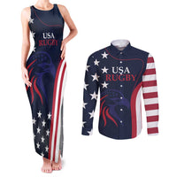 Custom USA Rugby Couples Matching Tank Maxi Dress and Long Sleeve Button Shirt The Eagles Summer Paris 2024 LT9 - Wonder Print Shop