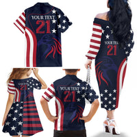 Custom USA Rugby Family Matching Off The Shoulder Long Sleeve Dress and Hawaiian Shirt The Eagles Summer Paris 2024 - Wonder Print Shop