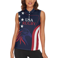 Custom USA Rugby Women Sleeveless Polo Shirt The Eagles Summer Paris 2024 - Wonder Print Shop