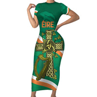 Custom Ireland Rugby Short Sleeve Bodycon Dress Green Celtic Knot Summer Paris 2024 - Wonder Print Shop