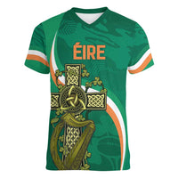 Custom Ireland Rugby Women V-Neck T-Shirt Green Celtic Knot Summer Paris 2024 - Wonder Print Shop