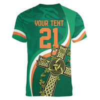 Custom Ireland Rugby Women V-Neck T-Shirt Green Celtic Knot Summer Paris 2024 - Wonder Print Shop
