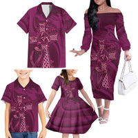 Ireland Rugby Family Matching Off The Shoulder Long Sleeve Dress and Hawaiian Shirt Maroon Celtic Knot Summer Paris 2024 - Wonder Print Shop