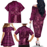 Ireland Rugby Family Matching Off The Shoulder Long Sleeve Dress and Hawaiian Shirt Maroon Celtic Knot Summer Paris 2024 - Wonder Print Shop