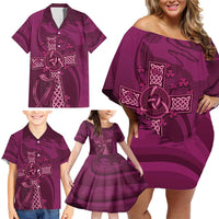 Ireland Rugby Family Matching Off Shoulder Short Dress and Hawaiian Shirt Maroon Celtic Knot Summer Paris 2024 LT9 - Wonder Print Shop