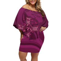 Ireland Rugby Family Matching Off Shoulder Short Dress and Hawaiian Shirt Maroon Celtic Knot Summer Paris 2024 LT9 - Wonder Print Shop