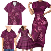 Ireland Rugby Family Matching Short Sleeve Bodycon Dress and Hawaiian Shirt Maroon Celtic Knot Summer Paris 2024 - Wonder Print Shop
