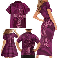 Ireland Rugby Family Matching Short Sleeve Bodycon Dress and Hawaiian Shirt Maroon Celtic Knot Summer Paris 2024 - Wonder Print Shop