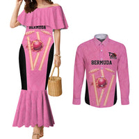 Bermuda Cricket Custom Couples Matching Mermaid Dress and Long Sleeve Button Shirt Quo Fata Ferunt Sporty - Wonder Print Shop
