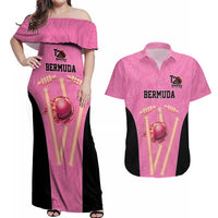 Bermuda Cricket Custom Couples Matching Off Shoulder Maxi Dress and Hawaiian Shirt Quo Fata Ferunt Sporty - Wonder Print Shop