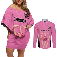 Bermuda Cricket Custom Couples Matching Off Shoulder Short Dress and Long Sleeve Button Shirt Quo Fata Ferunt Sporty - Wonder Print Shop