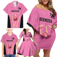 Bermuda Cricket Custom Family Matching Off Shoulder Short Dress and Hawaiian Shirt Quo Fata Ferunt Sporty - Wonder Print Shop