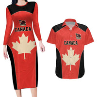Canada Cricket Custom Couples Matching Long Sleeve Bodycon Dress and Hawaiian Shirt Classic Maple Leaf - Wonder Print Shop
