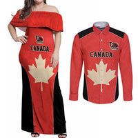 Canada Cricket Custom Couples Matching Off Shoulder Maxi Dress and Long Sleeve Button Shirt Classic Maple Leaf - Wonder Print Shop