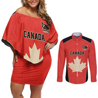 Canada Cricket Custom Couples Matching Off Shoulder Short Dress and Long Sleeve Button Shirt Classic Maple Leaf - Wonder Print Shop