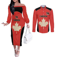 Canada Cricket Custom Couples Matching Off The Shoulder Long Sleeve Dress and Long Sleeve Button Shirt Classic Maple Leaf - Wonder Print Shop