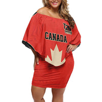 Canada Cricket Custom Off Shoulder Short Dress Classic Maple Leaf - Wonder Print Shop