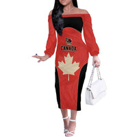 Canada Cricket Custom Off The Shoulder Long Sleeve Dress Classic Maple Leaf - Wonder Print Shop