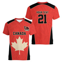 Canada Cricket Custom Women V-Neck T-Shirt Classic Maple Leaf - Wonder Print Shop