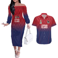 Cayman Islands Cricket Custom Couples Matching Off The Shoulder Long Sleeve Dress and Hawaiian Shirt Classic Coat of Arms Sporty - Wonder Print Shop