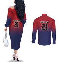 Cayman Islands Cricket Custom Couples Matching Off The Shoulder Long Sleeve Dress and Long Sleeve Button Shirt Classic Coat of Arms Sporty - Wonder Print Shop