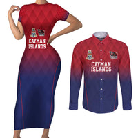 Cayman Islands Cricket Custom Couples Matching Short Sleeve Bodycon Dress and Long Sleeve Button Shirt Classic Coat of Arms Sporty - Wonder Print Shop