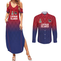 Cayman Islands Cricket Custom Couples Matching Summer Maxi Dress and Long Sleeve Button Shirt Classic Coat of Arms Sporty - Wonder Print Shop