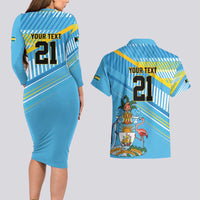 The Bahamas Cricket Custom Couples Matching Long Sleeve Bodycon Dress and Hawaiian Shirt Marlin Flamingo Come On Bahamian - Wonder Print Shop